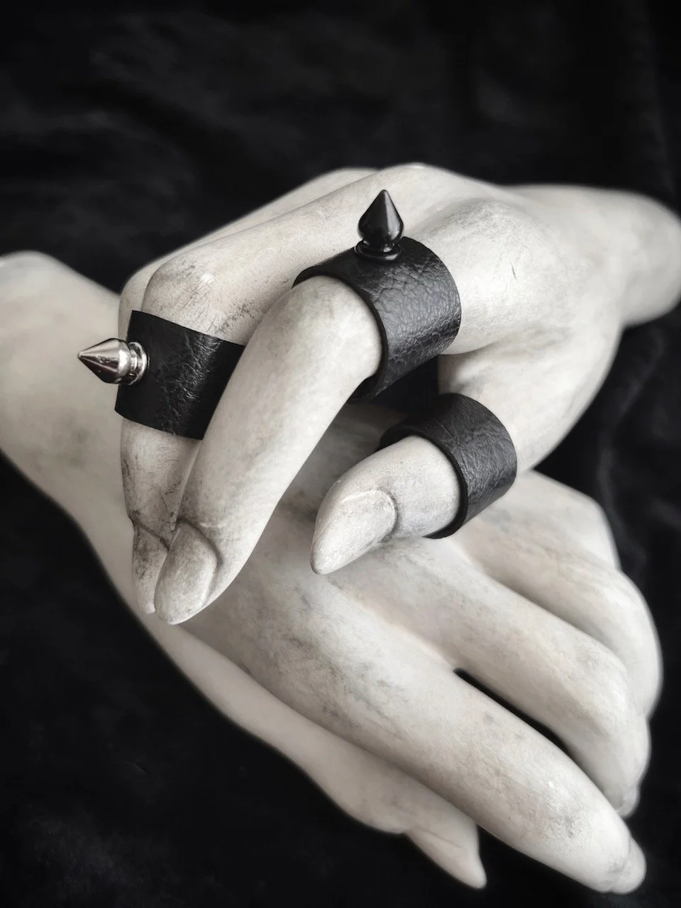 Choice of Black Spike Or Silver Spike Stud Vegan Leather Ring